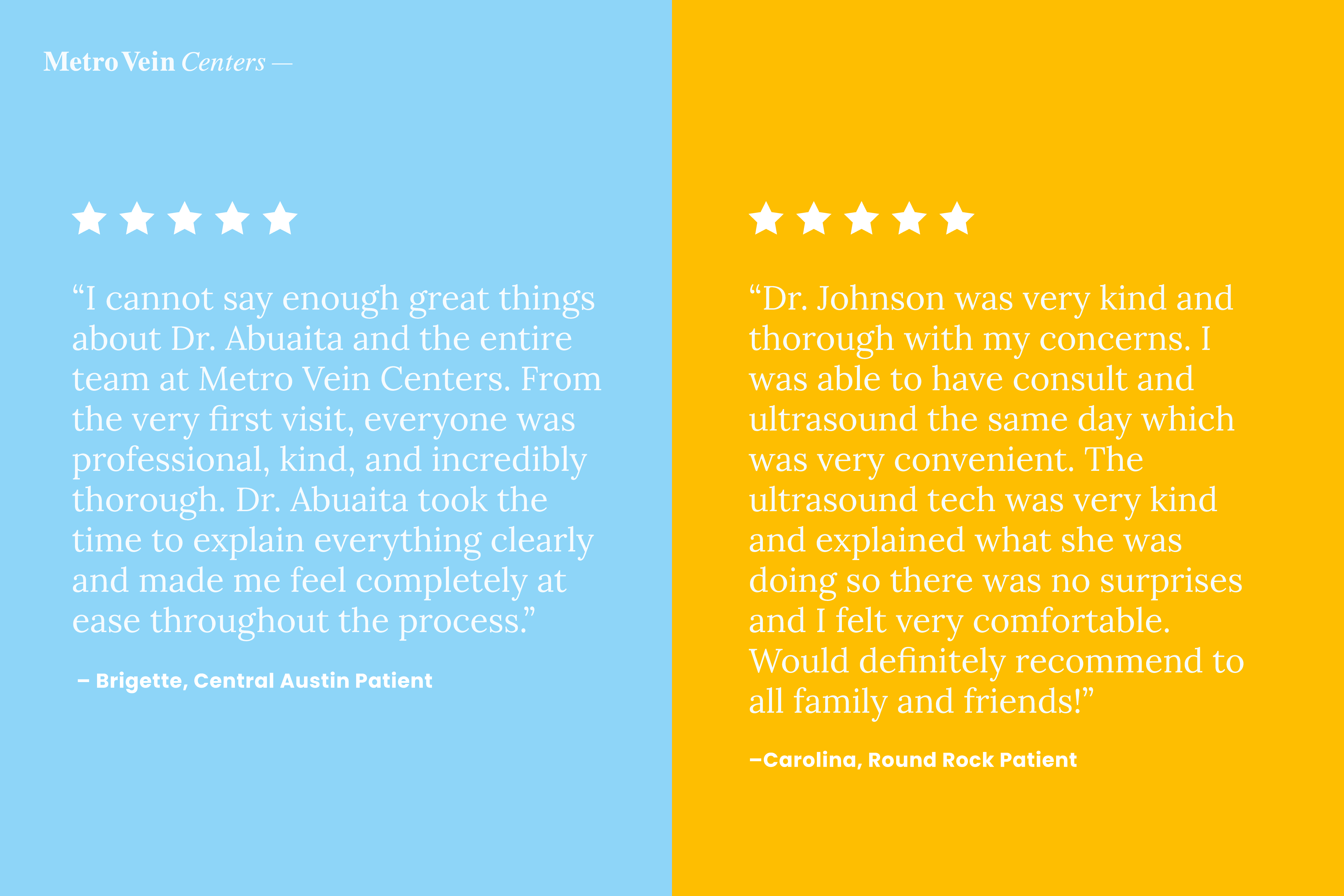 5 star patient reviews for Metro Vein Centers in Austin, TX