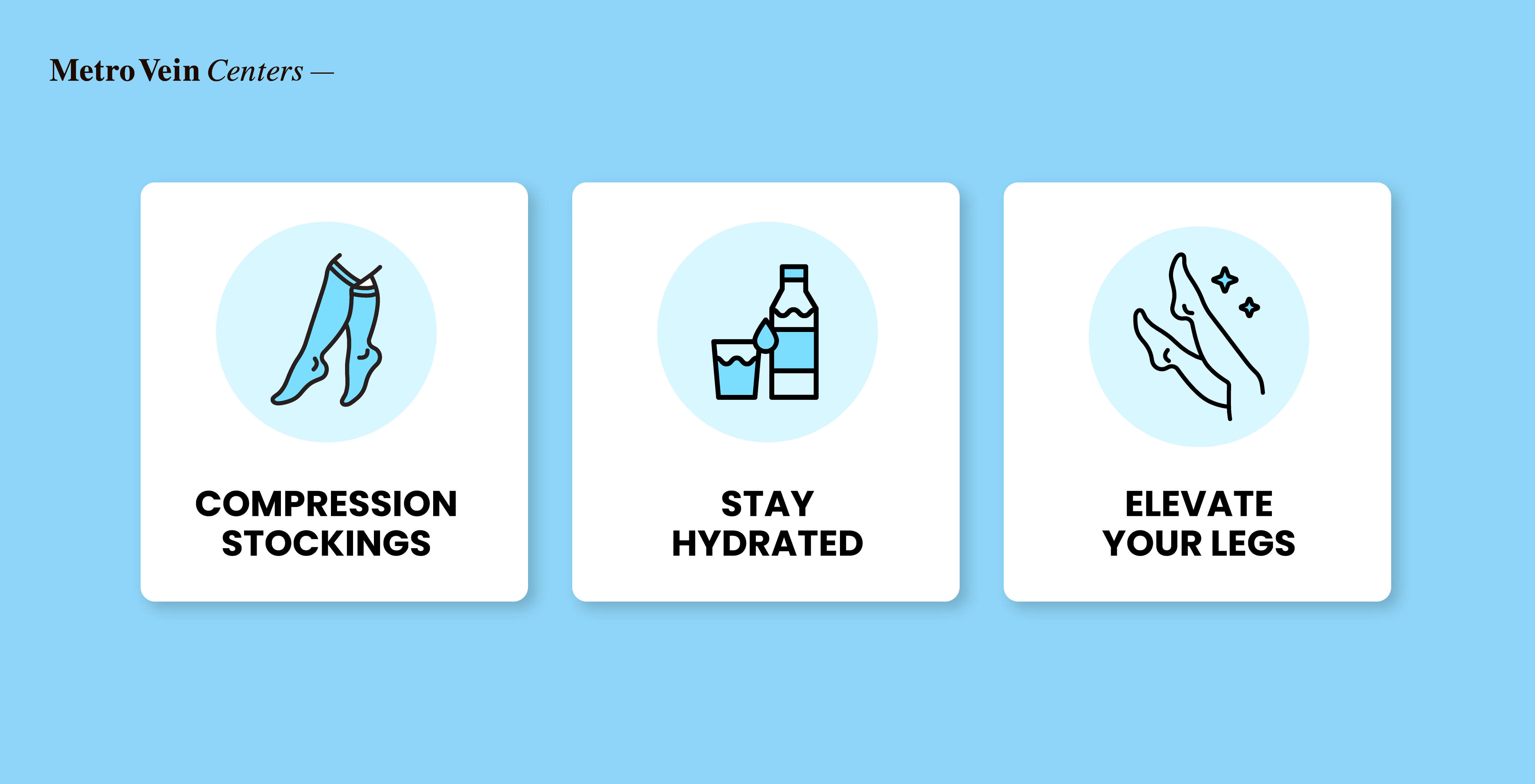 compression stockings, stay hydrated, elevate your legs