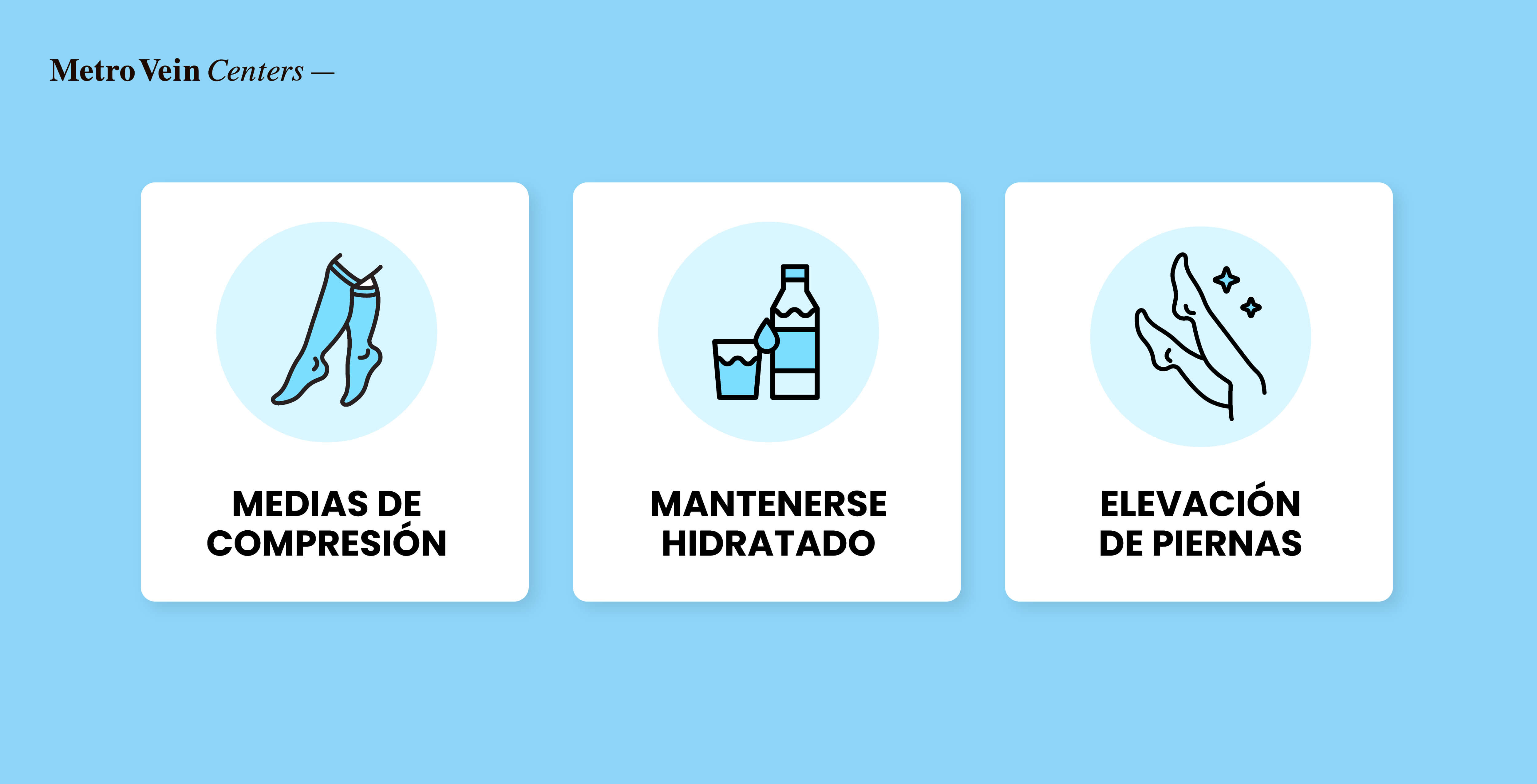 medias de compresión, mantenerse hidratado, elevación de piernas